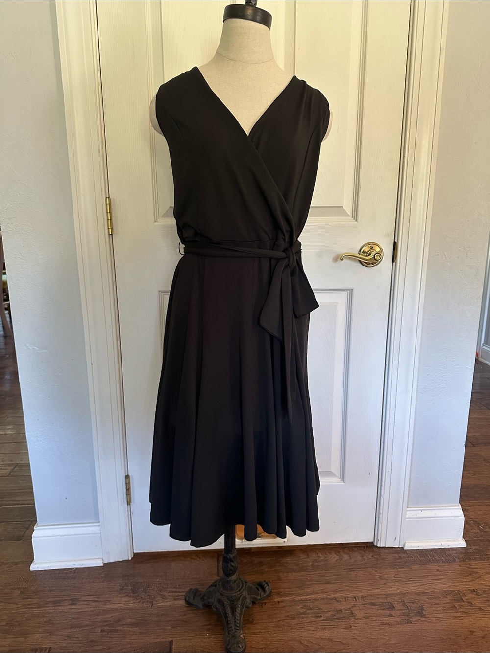 Charlie Paige Black Wrap Midi Dress with Side Tie